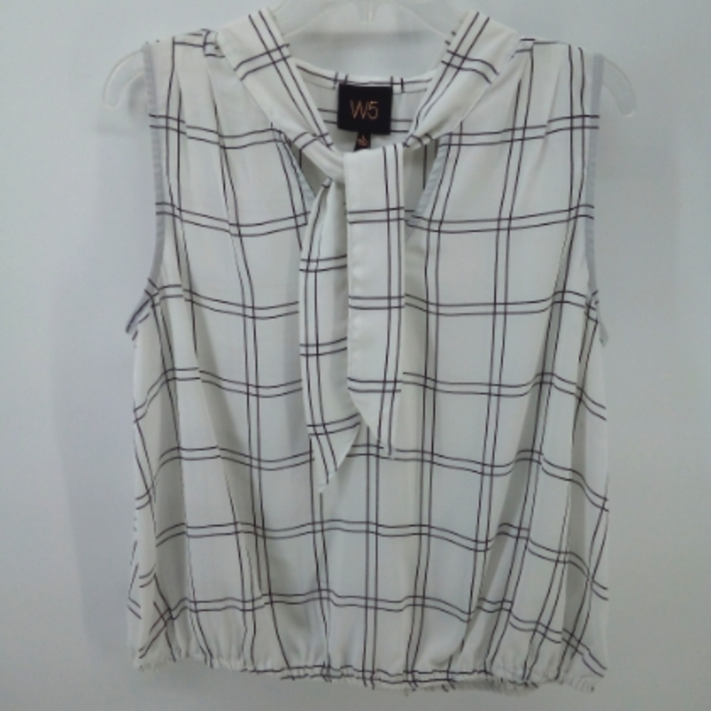 ⭐3/$30 W5 Window Pane Elastic Waist Black White Blouse L